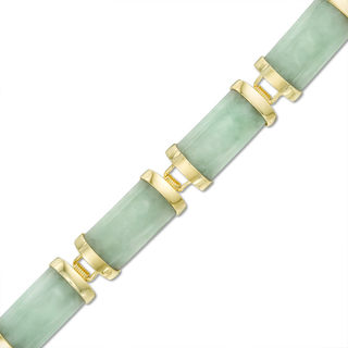 Rectangular Jade Link Bracelet in 10K Gold - 7.25"