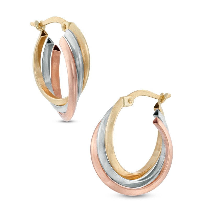 Triple Hoop Earrings in 10K Tri-Tone Gold
