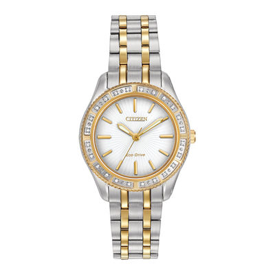 Ladies' Citizen Eco-Drive® Carina Diamond Accent Two-Tone Watch with White Dial (Model: EM0244-55A)