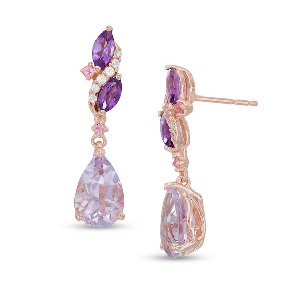 Multi-Gemstone and Lab-Created White Sapphire Drop Earrings in Sterling Silver with 14K Rose Gold Plate