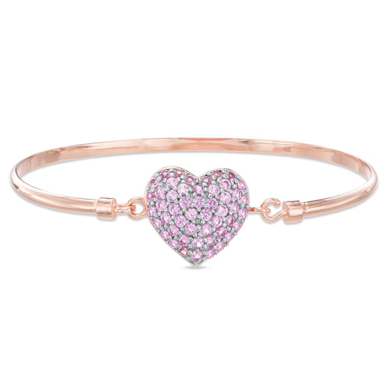 14k Rose Gold Over Silver Lab-Created Pink Opal Heart Bracelet