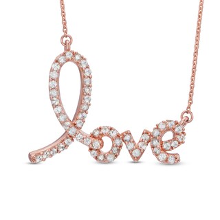 Lab-Created White Sapphire "Love" Necklace in Sterling Silver with 14K Rose Gold Plate - 16.5"