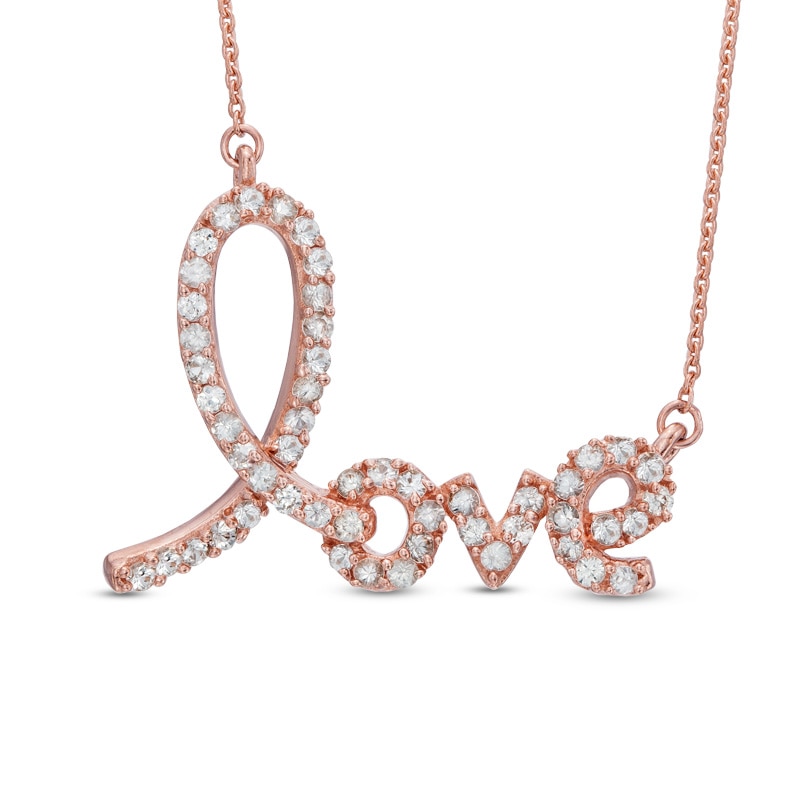Lab-Created White Sapphire "Love" Necklace in Sterling Silver with 14K Rose Gold Plate - 16.5"