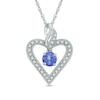 Thumbnail Image 0 of 5.0mm Tanzanite and 0.10 CT. T.W. Diamond Vintage-Style Heart Pendant in Sterling Silver