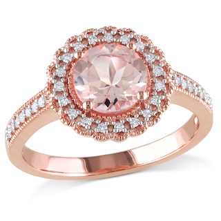 7.0mm Morganite and 0.14 CT. T.W. Diamond Frame Ring in Rose Rhodium Sterling Silver