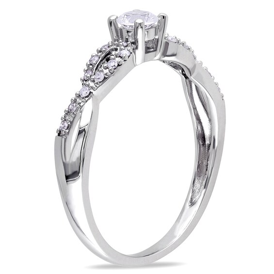 3.5mm Lab-Created White Sapphire and Diamond Accent Promise Ring in 10K White Gold