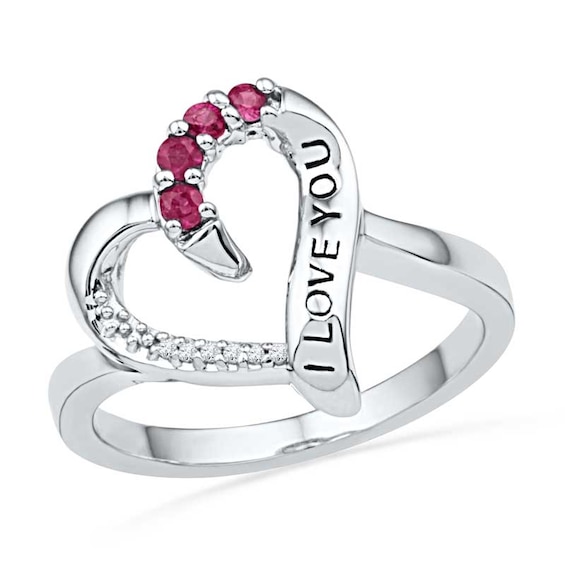 Lab-Created Pink Sapphire and Diamond Accent Heart Promise Ring in Sterling Silver (10 Characters)