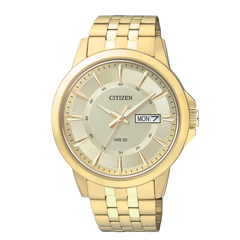 Men's Citizen Quartz Gold-Tone Watch with Champagne Dial (Model: BF2013-56P)|Peoples Jewellers