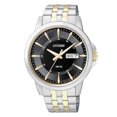 Men's Citizen Quartz Two-Tone Watch with Black Dial (Model: BF2018-52E)