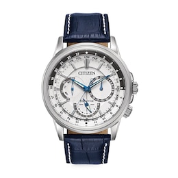 Men's Citizen Eco-Drive® Calendrier Strap Chronograph Watch with White Dial (Model: BU2020-02A)