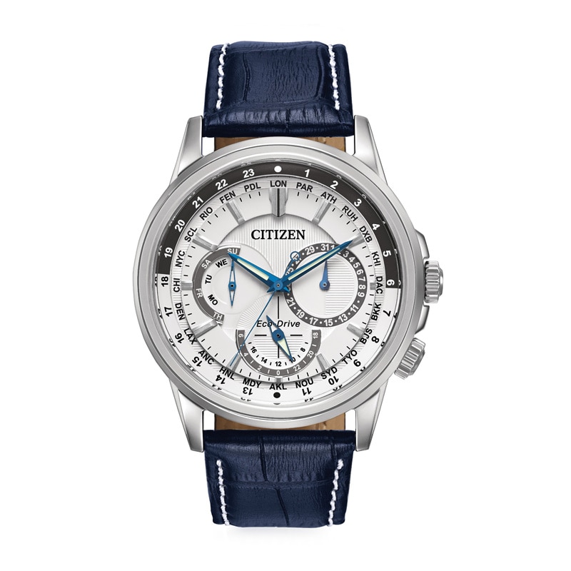 Men's Citizen Eco-Drive® Calendrier Strap Chronograph Watch with White Dial (Model: BU2020-02A)|Peoples Jewellers