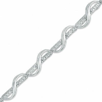 0.10 CT. T.W. Diamond Ribbon Overlay Line Bracelet in Sterling Silver - 7.25"