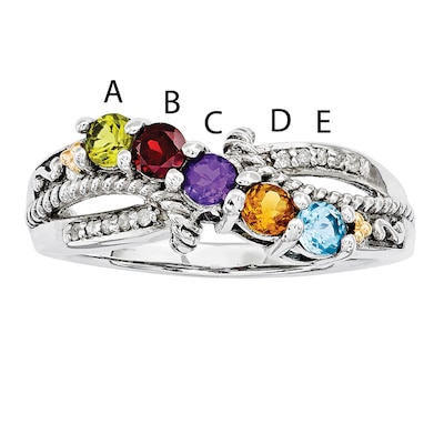 Mother's Simulated Birthstone and Diamond Accent Ring in Sterling Silver and 14K Gold (5 Stones)