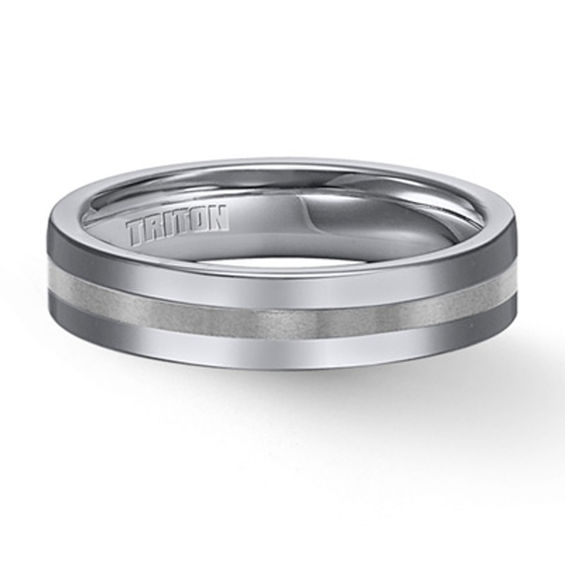 Triton Men's 5.0mm Comfort Fit Tungsten Stripe Wedding Band - Size 10