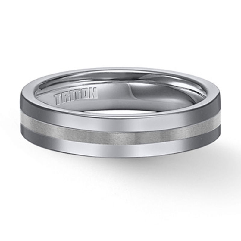Triton Men's 5.0mm Comfort Fit Tungsten Stripe Wedding Band - Size 10|Peoples Jewellers