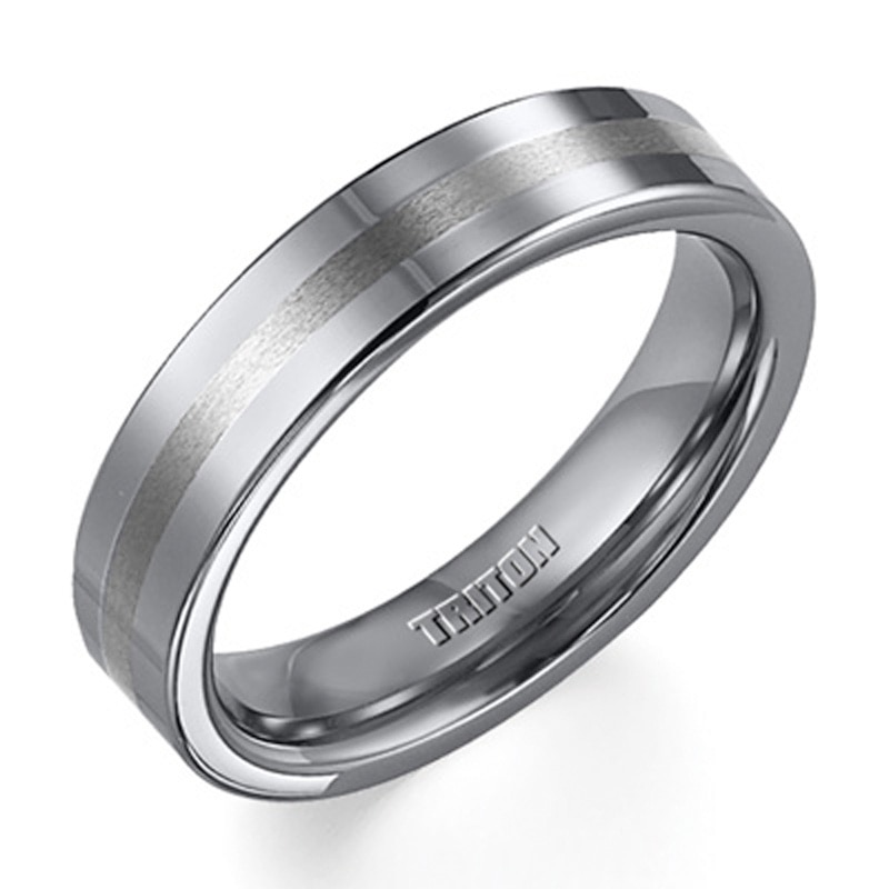 Triton Men's 5.0mm Comfort Fit Tungsten Stripe Wedding Band - Size 10