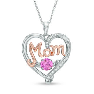 Unstoppable Love™ Lab-Created Pink and White Sapphire MOM Heart Pendant in Sterling Silver and 14K Rose Gold Plate