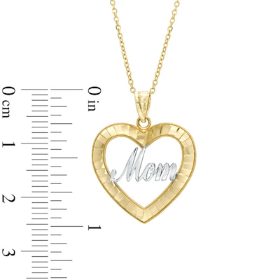 Diamond-Cut Heart with "MOM" Pendant in 10K Two-Tone Gold