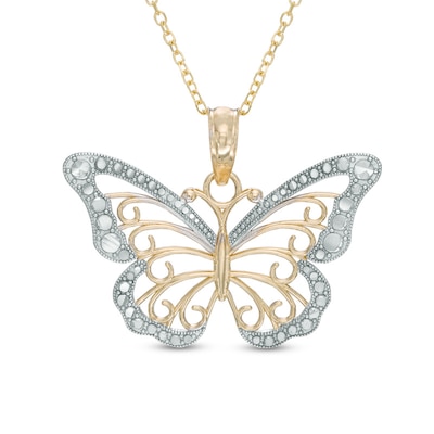 Diamond-Cut Scroll Butterfly Pendant in 10K Two-Tone Gold