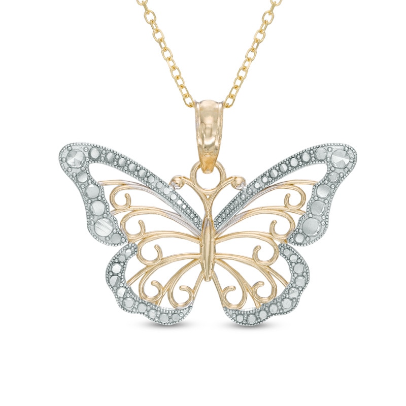Diamond-Cut Scroll Butterfly Pendant in 10K Two-Tone Gold|Peoples Jewellers