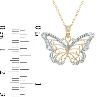 Diamond-Cut Scroll Butterfly Pendant in 10K Two-Tone Gold