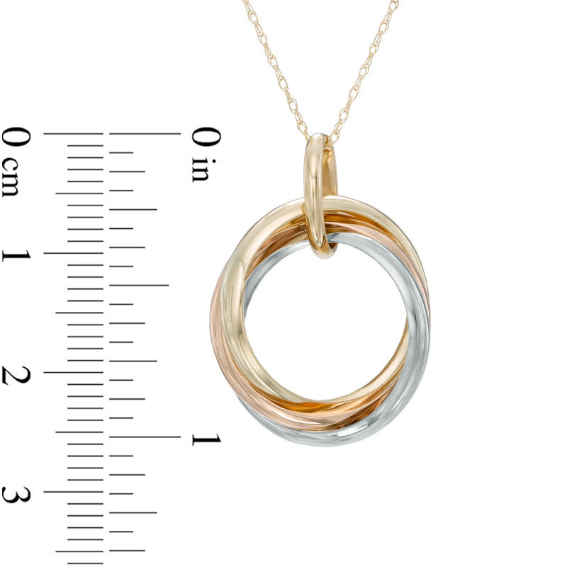 Large Intertwined Circles Pendant in 10K Tri-Tone Gold