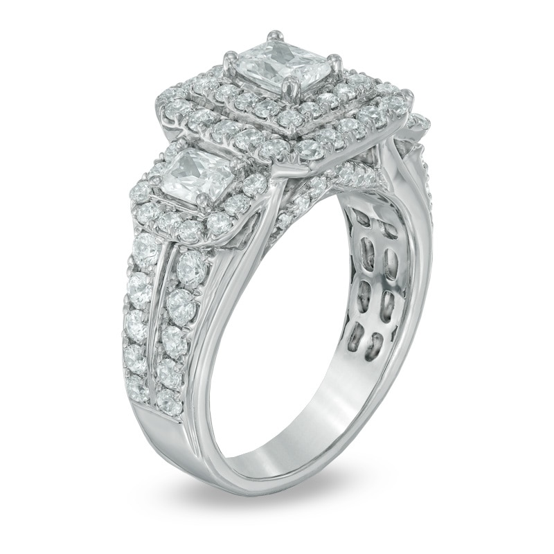 Main Image 2 of 2.50 CT. T.W. Certified Radiant-Cut Diamond Past Present Future® Frame Ring in 14K White Gold