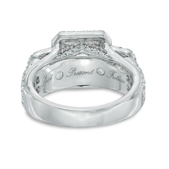 2.50 CT. T.W. Certified Radiant-Cut Diamond Past Present Future® Frame Ring in 14K White Gold