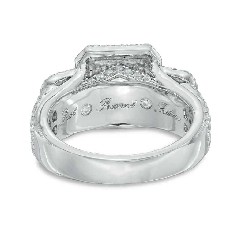 2.50 CT. T.W. Certified Radiant-Cut Diamond Past Present Future® Frame Ring in 14K White Gold|Peoples Jewellers