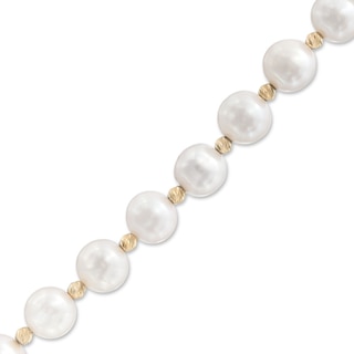 8.5-9.5mm Freshwater Cultured Pearl and Bead Strand Bracelet in Sterling Silver with 14K Gold Plate-7.25"