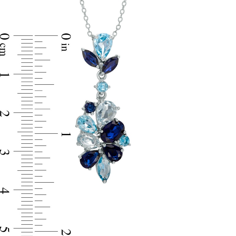 Blue Topaz and Lab-Created Blue Sapphire Cluster Pendant in Sterling Silver