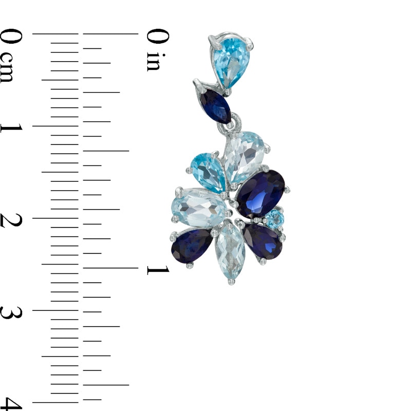 Blue Topaz and Lab-Created Blue Sapphire Cluster Drop Earrings in Sterling Silver