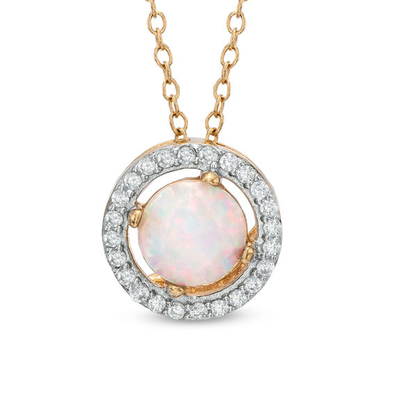 6.0mm Lab-Created Opal and White Sapphire Frame Pendant in 10K Gold