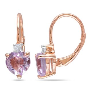 7.0mm Heart-Shaped Amethyst and White Lab-Created Sapphire Drop Earrings in Rose Rhodium Sterling Silver