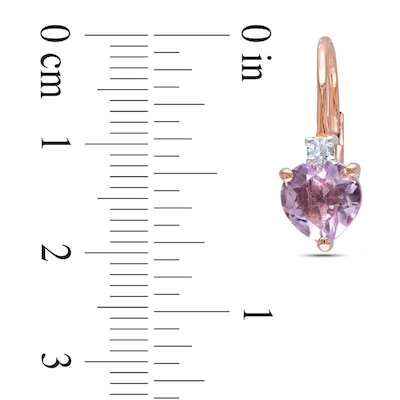 7.0mm Heart-Shaped Amethyst and White Lab-Created Sapphire Drop Earrings in Rose Rhodium Sterling Silver