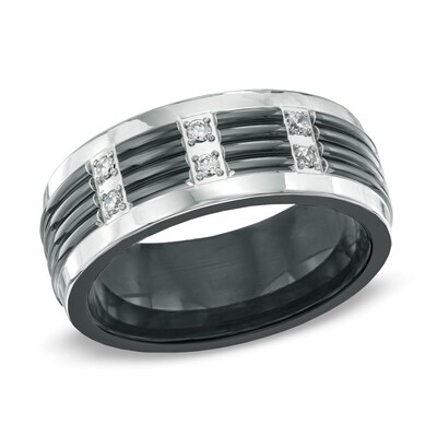 Men's 0.10 CT. T.W. Diamond Wedding Band in Two-Tone Titanium - Size 10