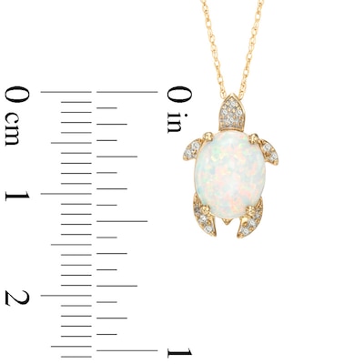 Oval Lab-Created Opal and Diamond Accent Turtle Pendant in Sterling Silver with 14K Gold Plate