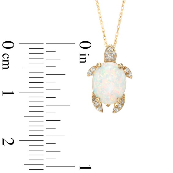 Oval Lab-Created Opal and Diamond Accent Turtle Pendant in Sterling Silver with 14K Gold Plate