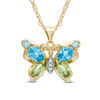 Thumbnail Image 0 of Blue Topaz, Peridot and Lab-Created White Sapphire Butterfly Pendant in Sterling Silver with 14K Gold Plate
