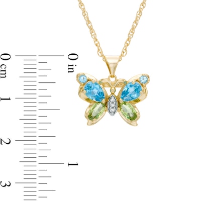 Blue Topaz, Peridot and Lab-Created White Sapphire Butterfly Pendant in Sterling Silver with 14K Gold Plate