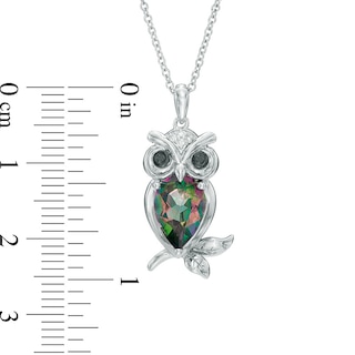 Mystic Fire® Topaz, Black Diamond Accent and Lab-Created White Sapphire Owl Pendant in Sterling Silver