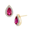 Pear-Shaped Lab-Created Ruby and Diamond Accent Stud Earrings in 10K Gold