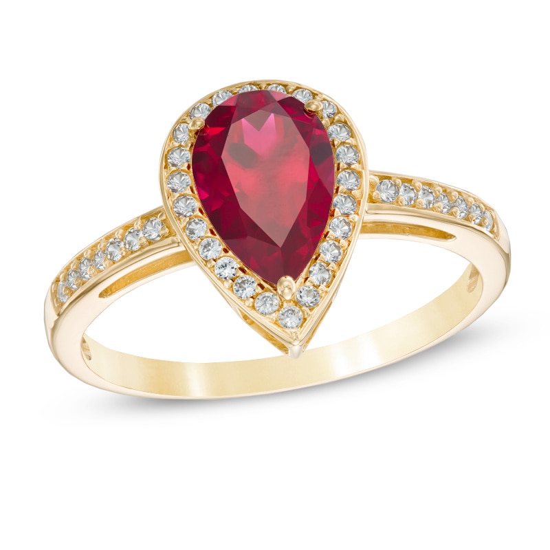 Pear-Shaped Lab-Created Ruby and Diamond Accent Ring in 10K Gold