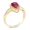 Thumbnail Image 1 of Pear-Shaped Lab-Created Ruby and Diamond Accent Ring in 10K Gold