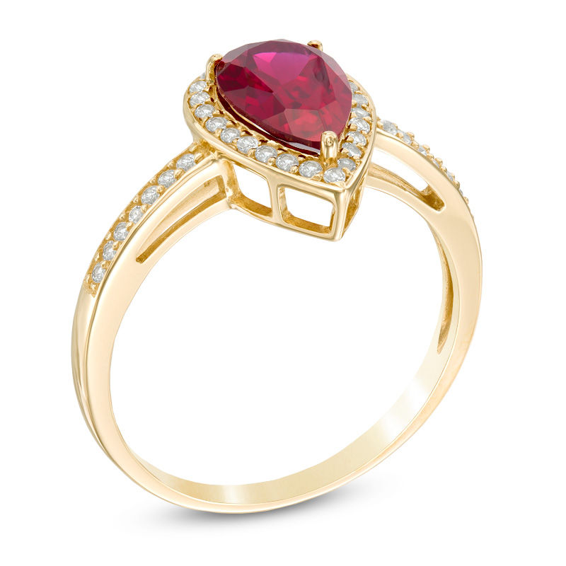 Pear-Shaped Lab-Created Ruby and Diamond Accent Ring in 10K Gold