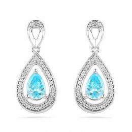 Pear-Shaped Aquamarine and 0.10 CT. T.W. Diamond Earrings in 10K White Gold