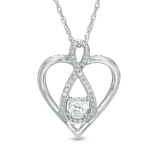 4.0mm Lab-Created White Sapphire and Diamond Accent Infinity Heart with "MOM" Pendant in Sterling Silver