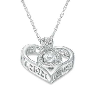 4.0mm Lab-Created White Sapphire and Diamond Accent Infinity Heart with "MOM" Pendant in Sterling Silver