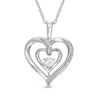 Thumbnail Image 0 of 3.5mm White Lab-Created Sapphire and Diamond Accent Double Heart with "MOM" Pendant in Sterling Silver