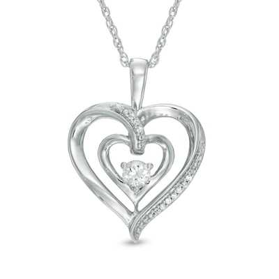 3.5mm White Lab-Created Sapphire and Diamond Accent Double Heart with "MOM" Pendant in Sterling Silver